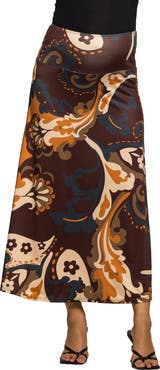 24seven Comfort Apparel Elastic Waist Maxi Skirt Print