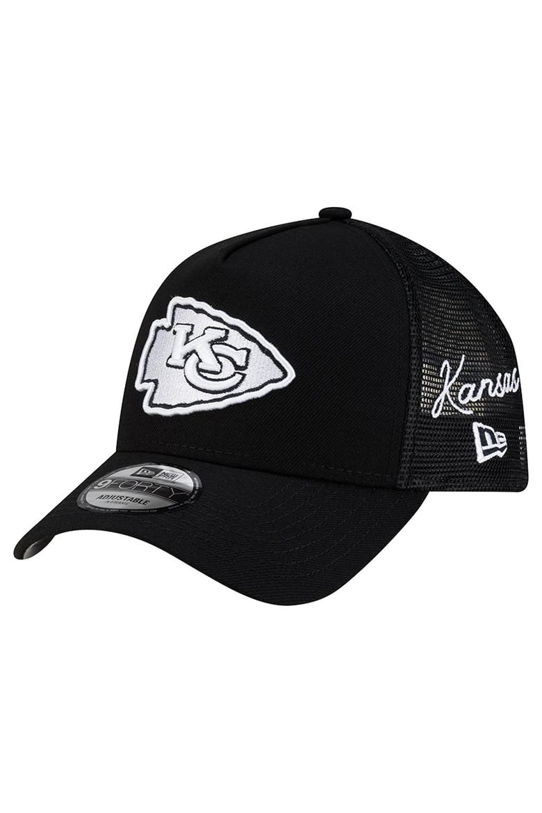 Men's New Era Black Kansas City Chiefs City Script 9FORTY A-Frame Adjustable Hat, Main, color, Black