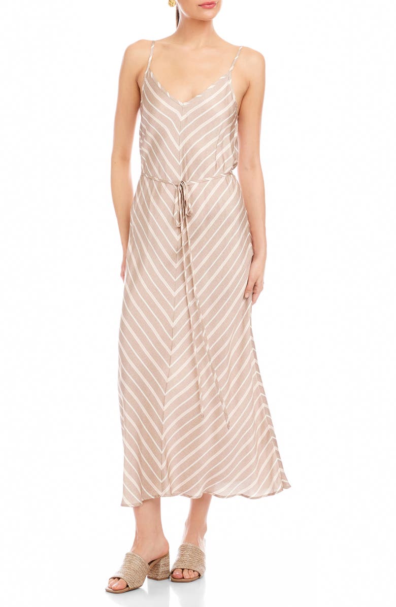 FIFTEEN TWENTY Cami Chevron Stripe Satin Midi Dress, Main, color, Khaki