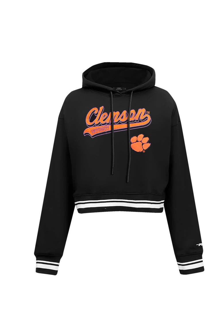 Women's Pro Standard Black Clemson Tigers Script Tail Fleece Cropped Pullover Hoodie, Alternate, color, Black
