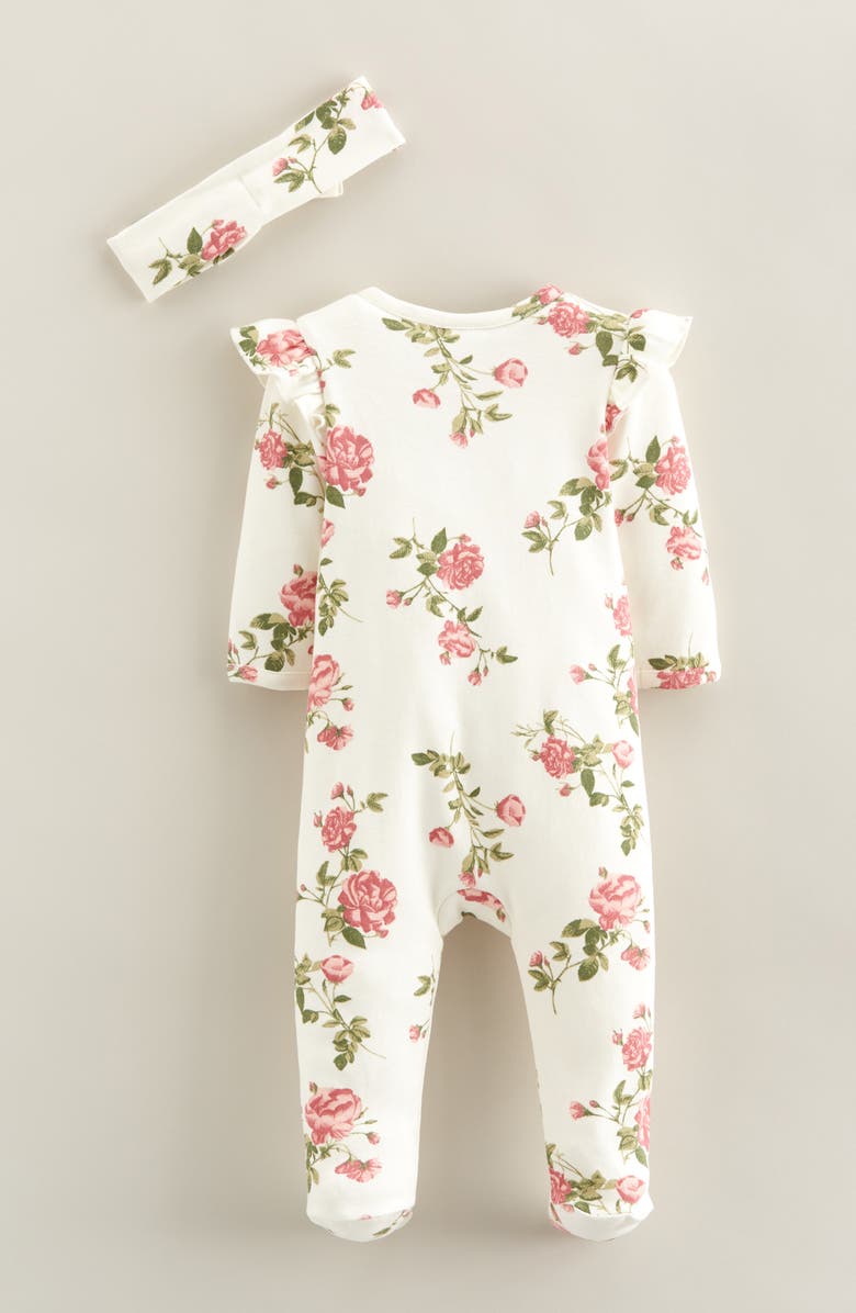 Nordstrom Zip Front Footie & Headband Set, Alternate, color, Ivory Egret Mood Floral
