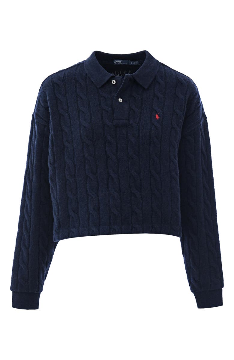 Polo Ralph Lauren Wool & Cashmere Crop Cable Polo Sweater, Alternate, color, 