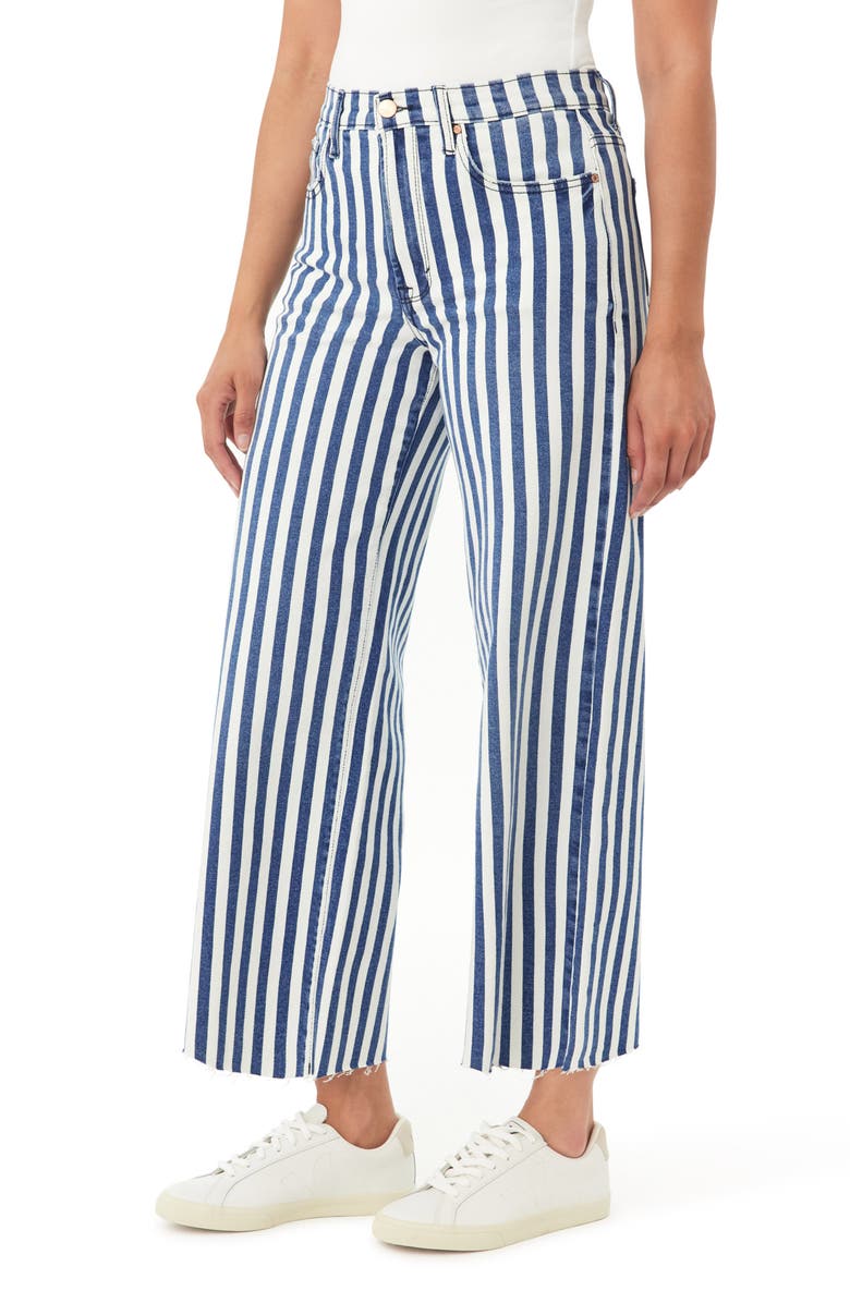Kensie High Waist Raw Hem Wide Leg Jeans, Alternate, color, Montauk Stripe Lesin