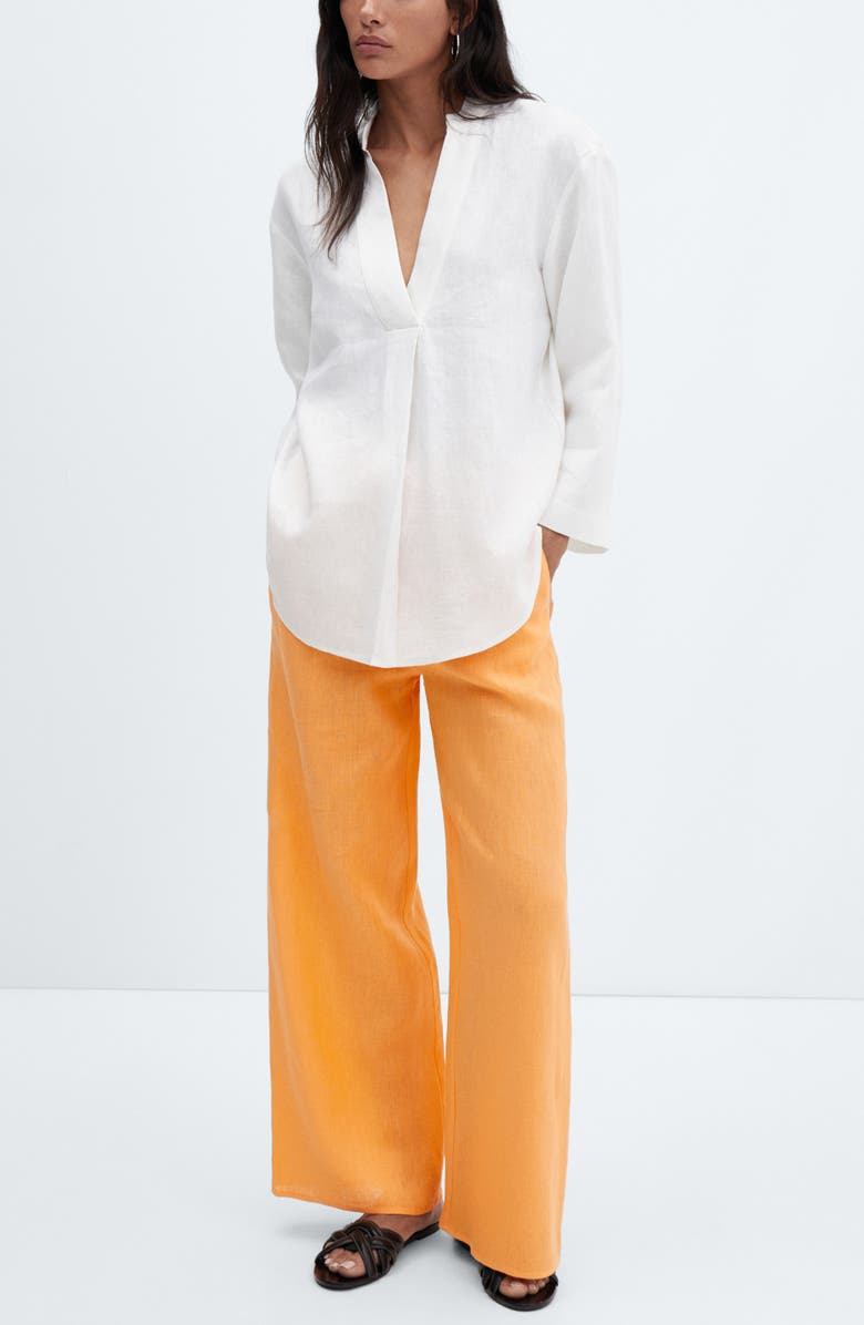 MANGO Linen Drawstring Pants, Alternate, color, Clementine