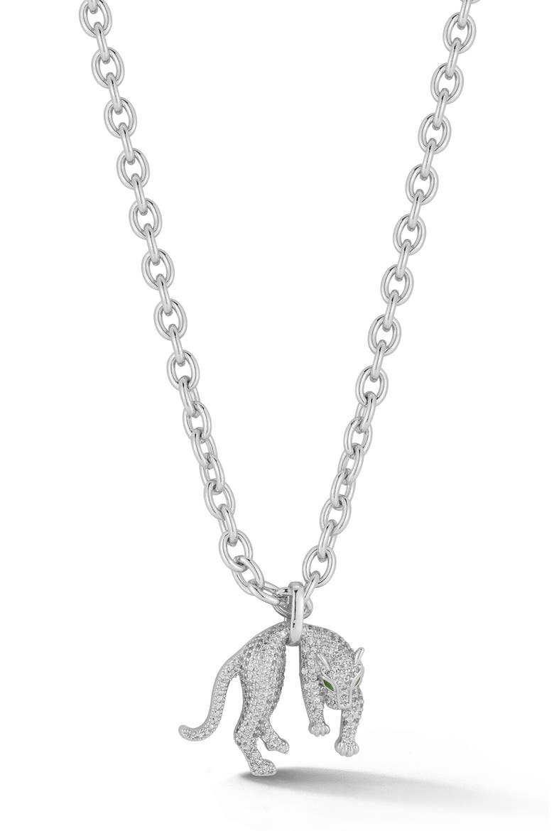 Pavé Jaguar Pendant Necklace, Main, color, SILVER