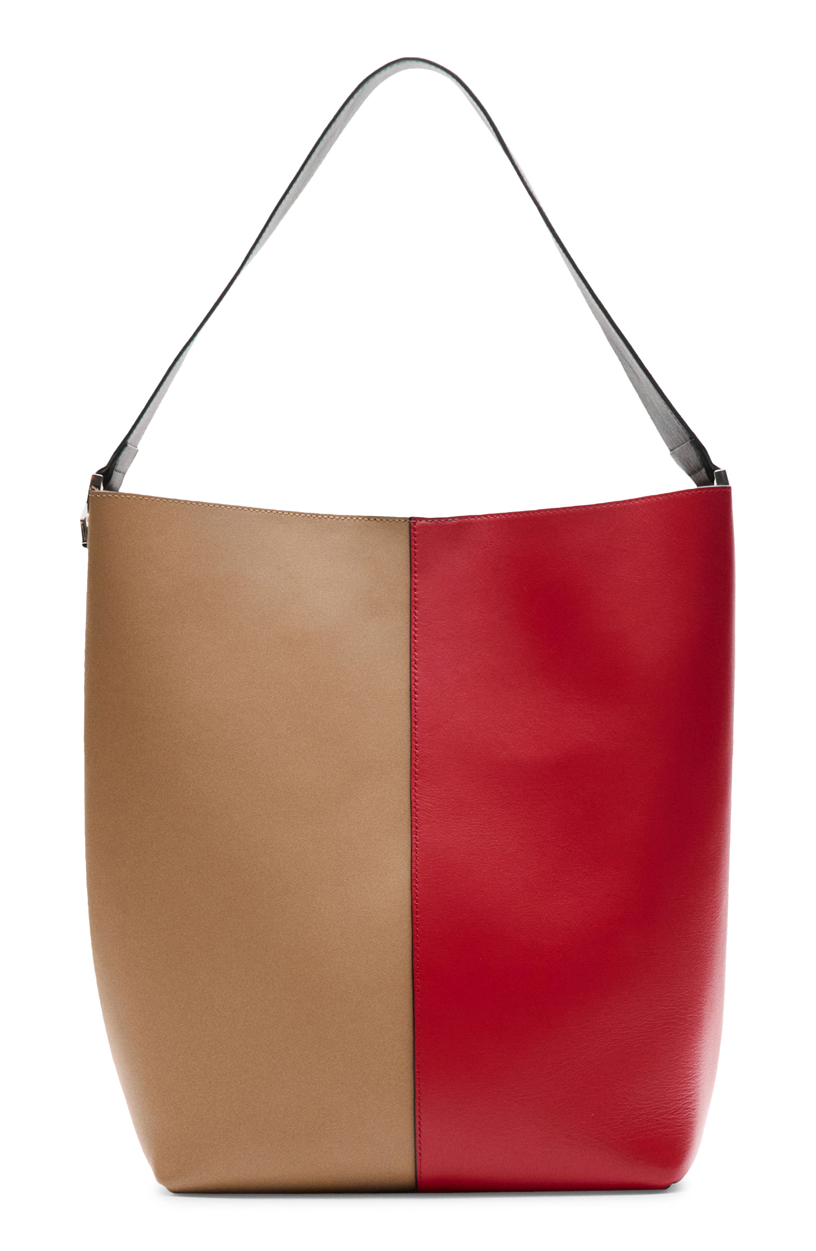 MANGO Two-Tone Leather Shoulder Bag, Main, color, Red