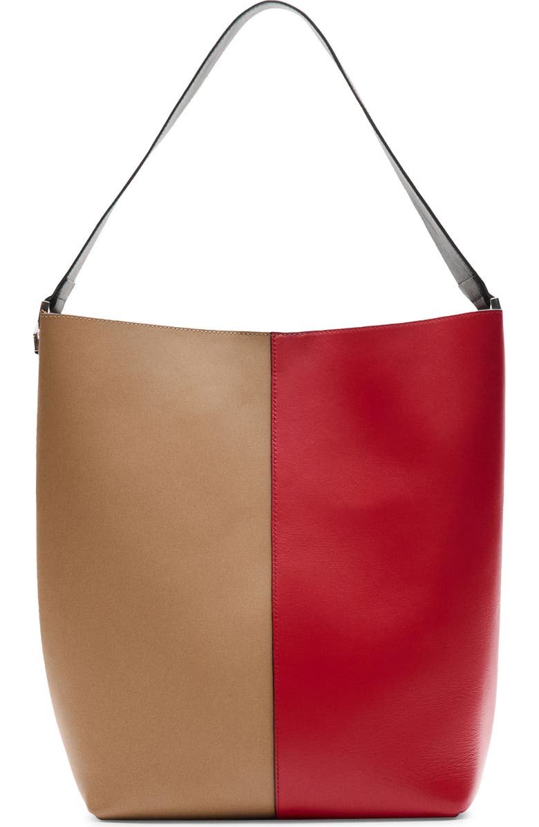 MANGO Two-Tone Leather Shoulder Bag, Main, color, Red