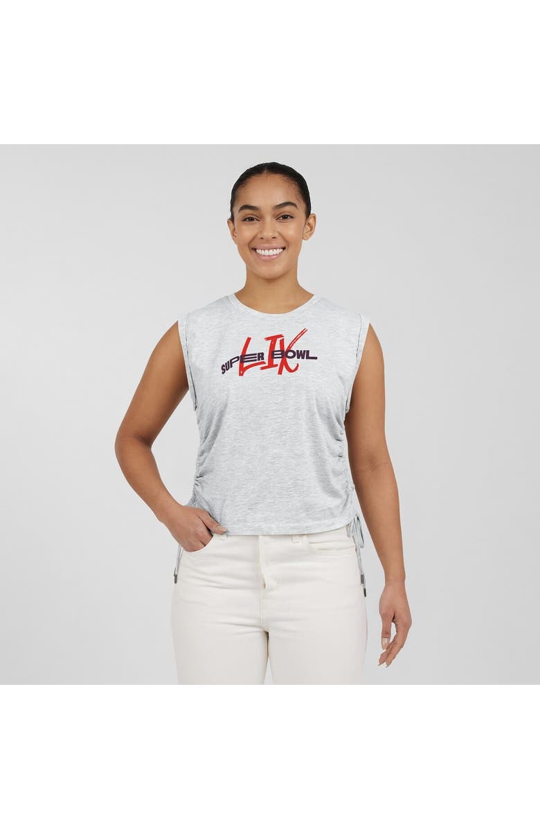 WEAR by Erin Andrews Women's WEAR by Erin Andrews Heather Gray Super Bowl LIX Cinched Tank Top, Alternate, color, 