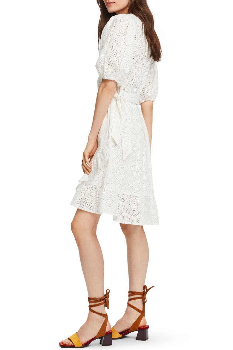 Broderie Anglaise Wrap Dress, Alternate, color, WHITE