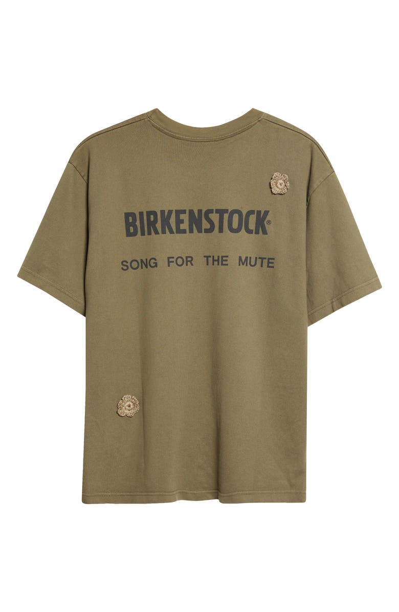 SONG FOR THE MUTE x Birkenstock The Gardener Crochet Flower Graphic T-Shirt, Alternate, color, Overdyed Army Green