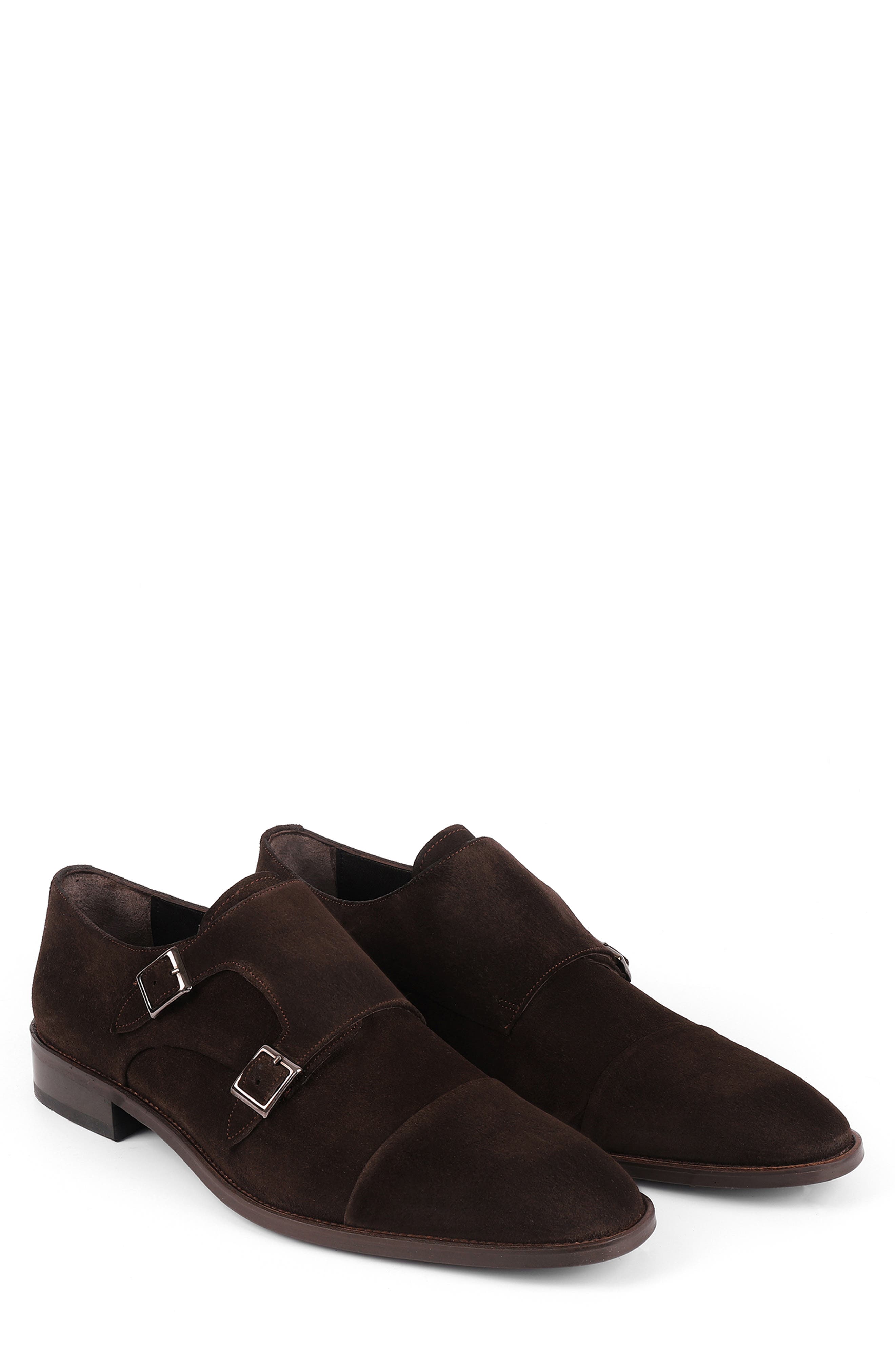 Mico Double Monk Strap Leather Loafer, Alternate, color, DARK BROWN