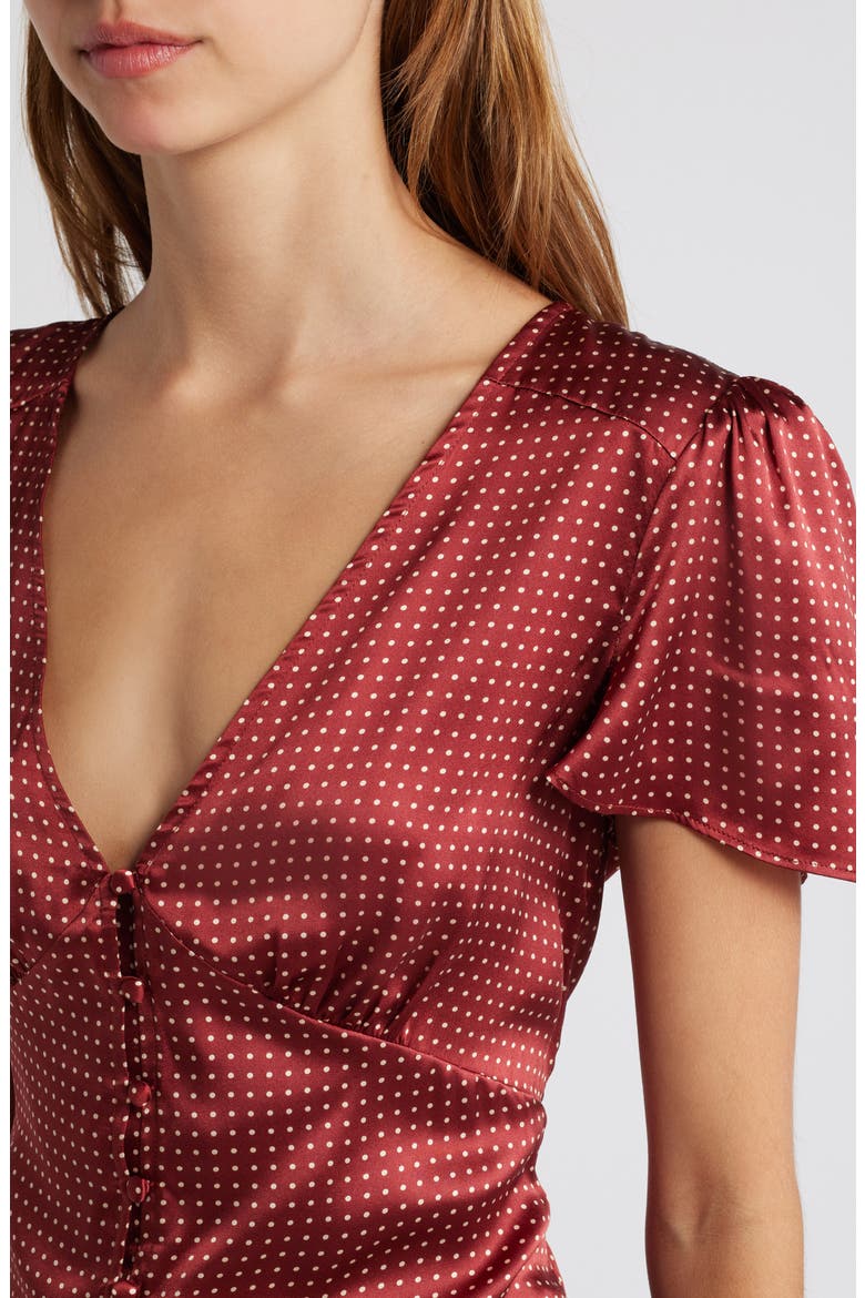 Miso Polka Dot Crop Button Front Silk Top, Alternate, color, OXBLDTRAVT