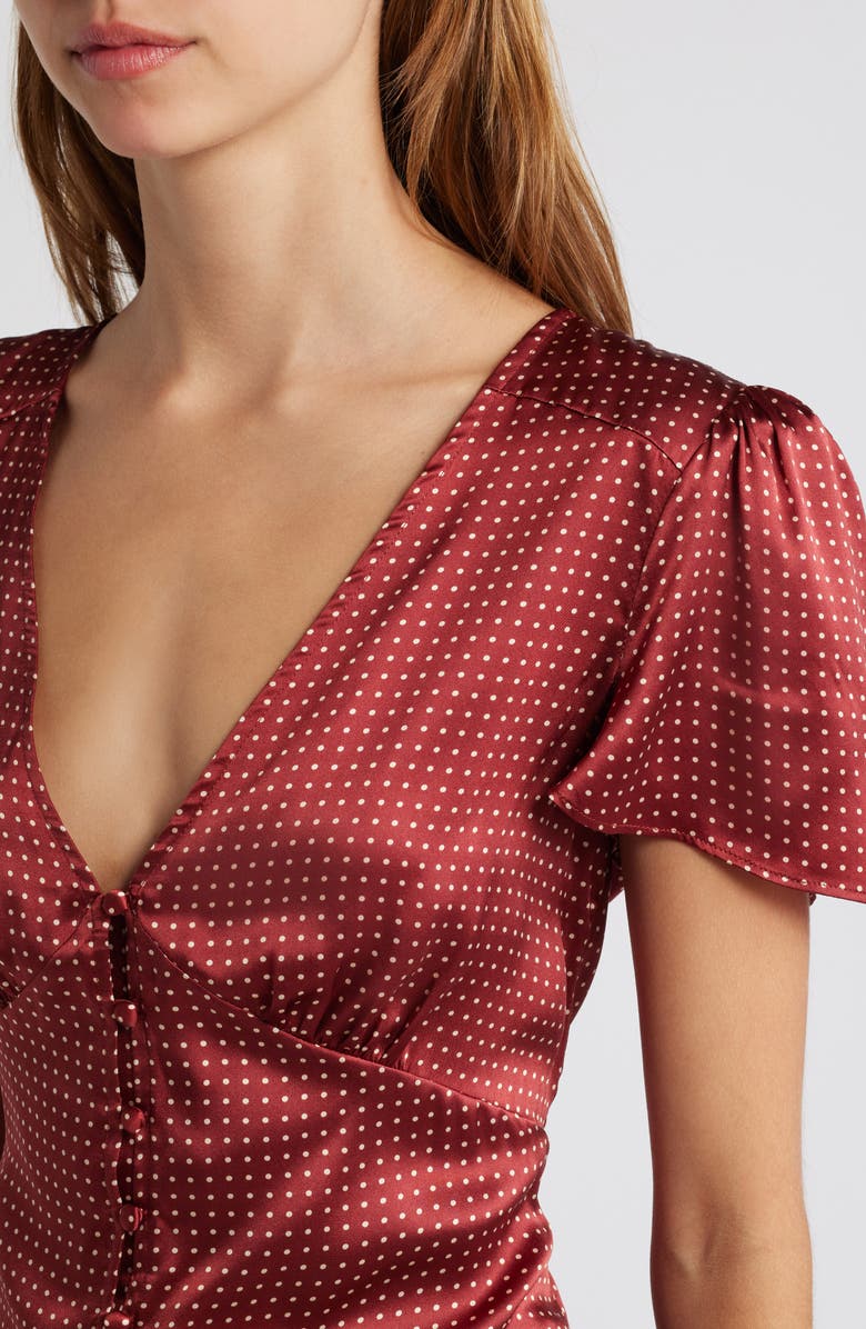 PAIGE Miso Polka Dot Crop Button Front Silk Top, Alternate, color, Oxblood/ Travertine