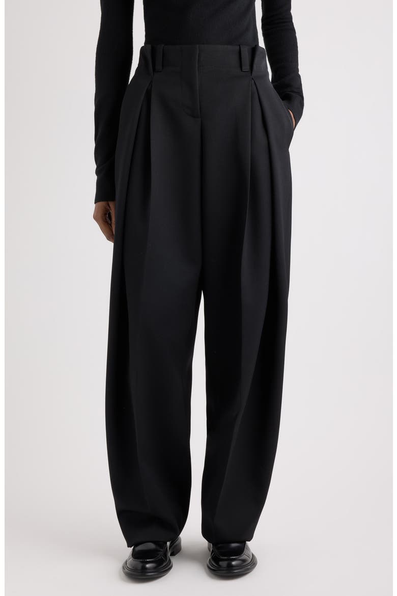 Pinched Pleat Wide Leg Wool Pants, Main, color, BLACK