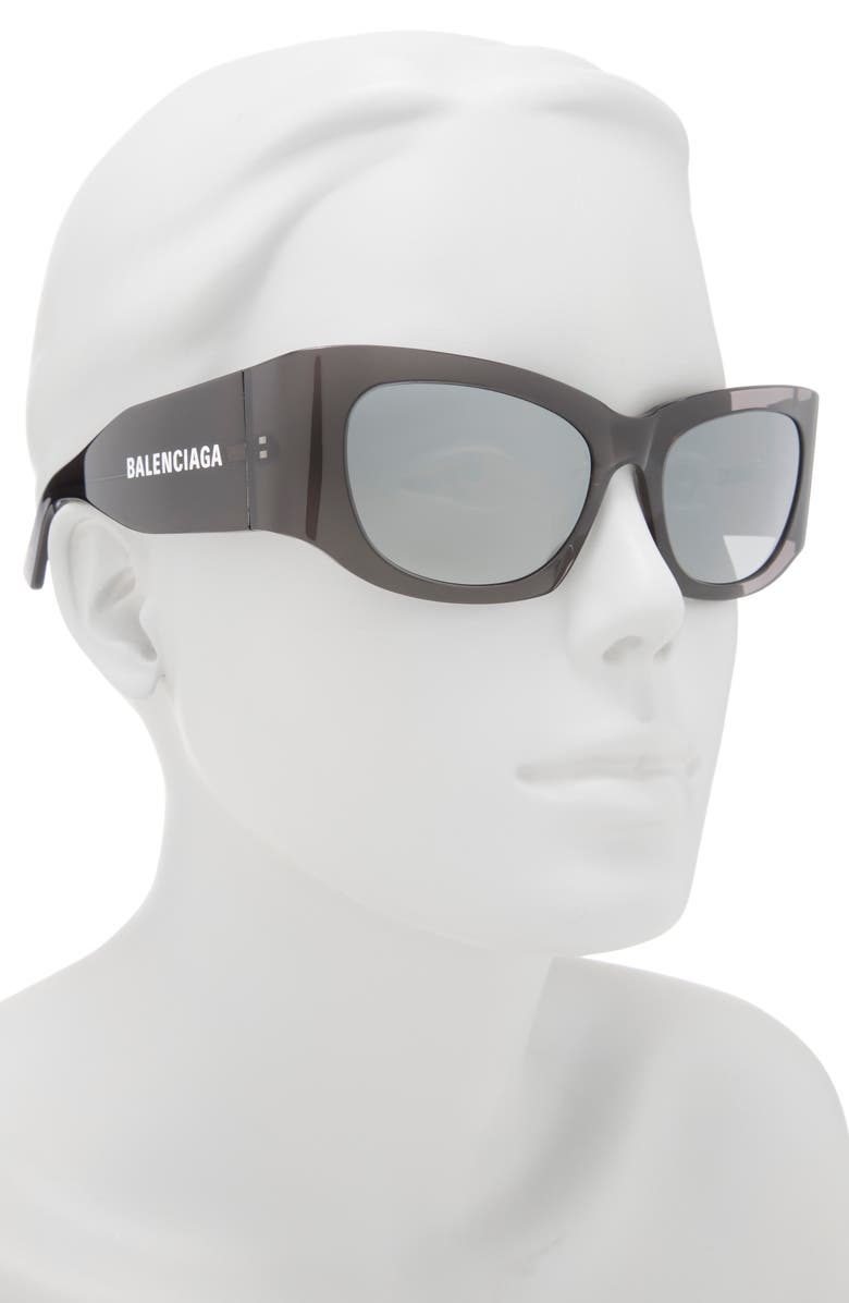 Balenciaga 54mm Rectangular Sunglasses, Alternate, color, Grey Grey Silver
