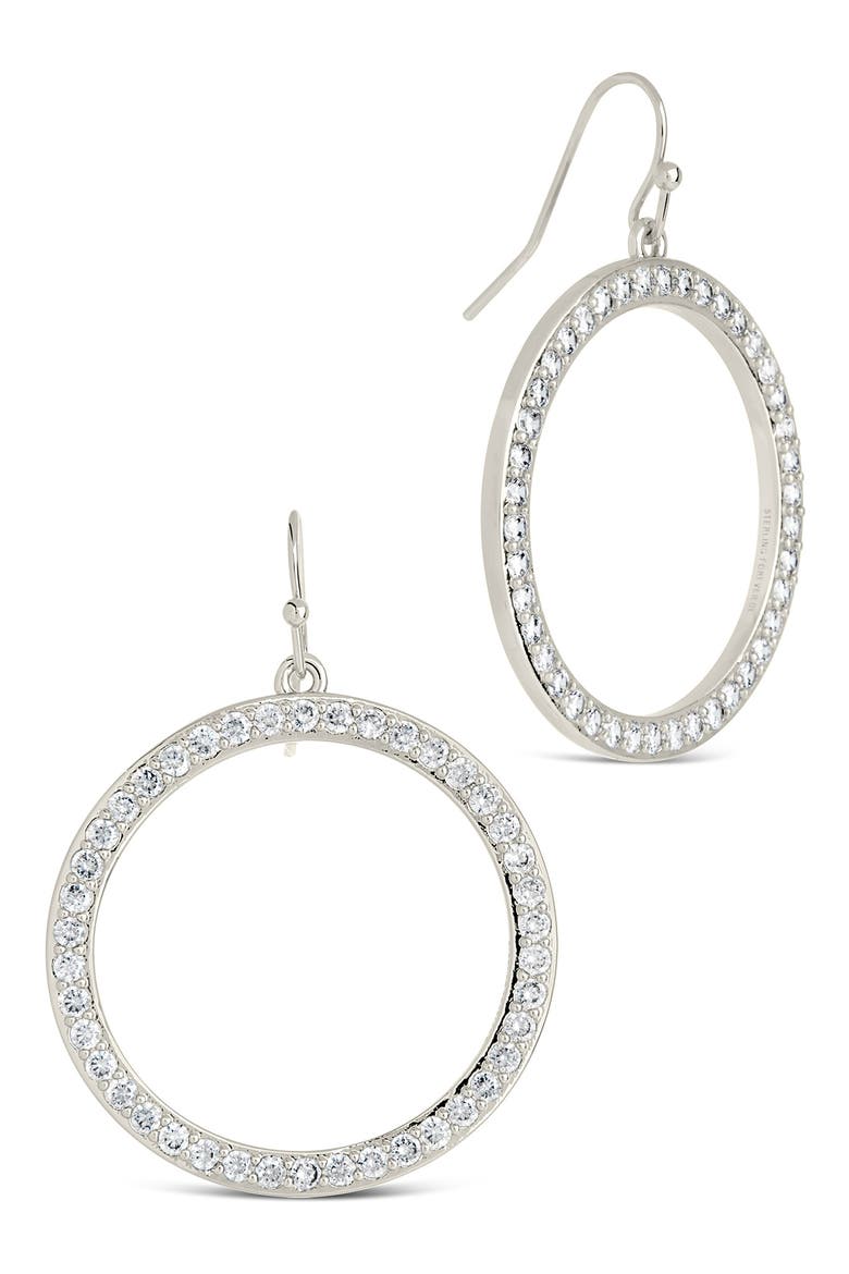 Della Cubic Zirconia Circle Drop Earrings, Main, color, SILVER