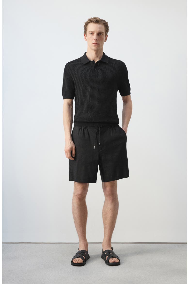Flat Front Linen Blend Drawstring Bermuda Shorts, Alternate, color, BLACK