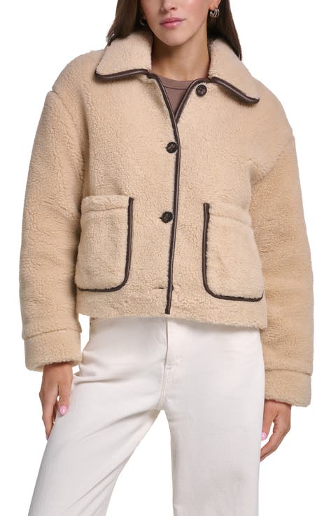 Faux Fur Jacket with Faux Leather Trim