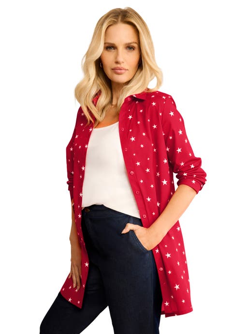 Kate Long-Sleeve Crisp Cotton-Blend Button-Front Tunic (Plus)