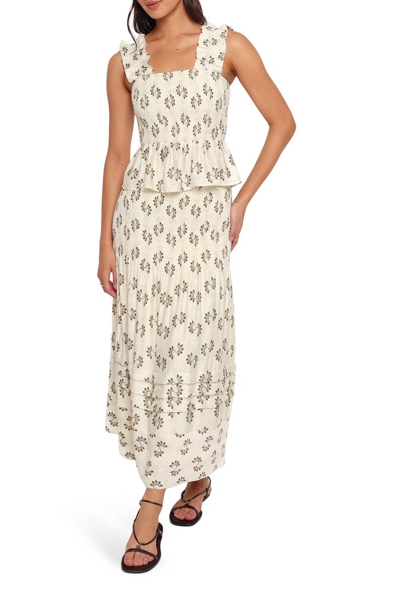 Sofia Peplum Top & Tiered Skirt Set, Main, color, CREAM