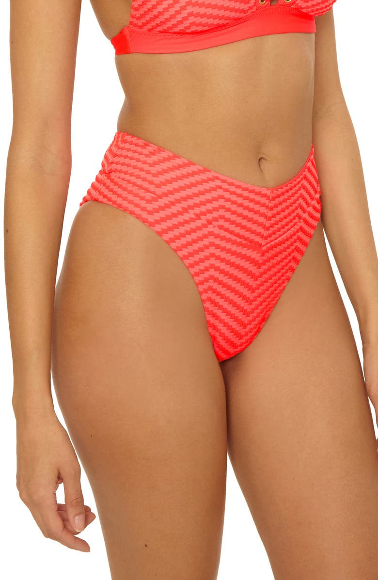 Becca Connect High Waist Bikini Bottoms, Alternate, color, Dragon Fire