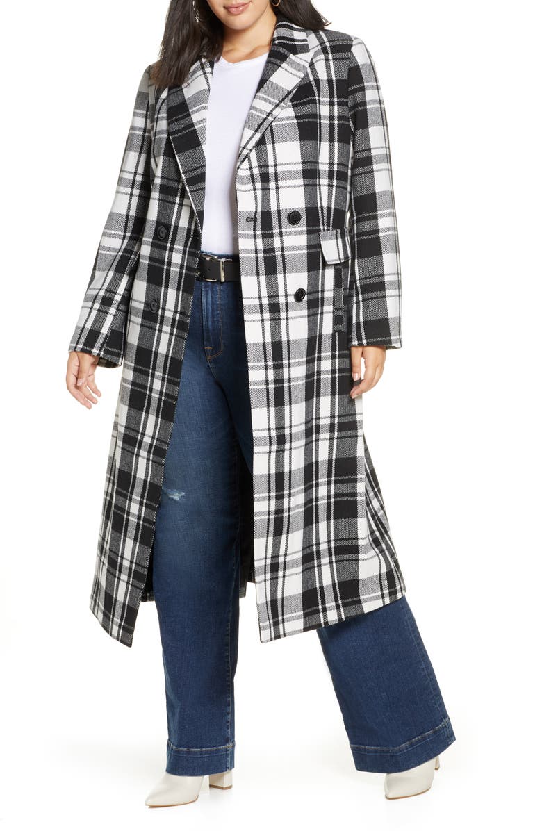 Halogen<sup>®</sup> Double Breasted Check Coat, Main, color, 