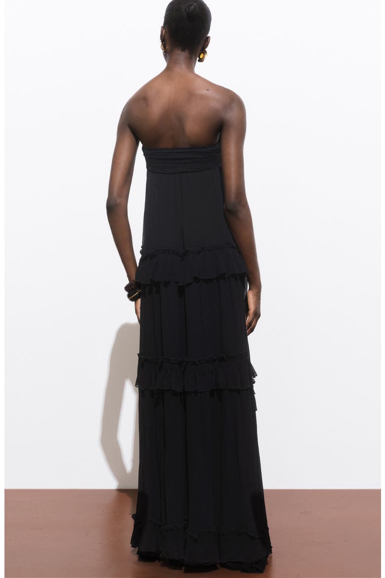 Strapless Ruffle Maxi Dress, Alternate, color, BLACK