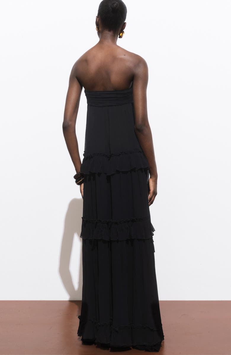 MANGO Strapless Ruffle Maxi Dress, Alternate, color, Black