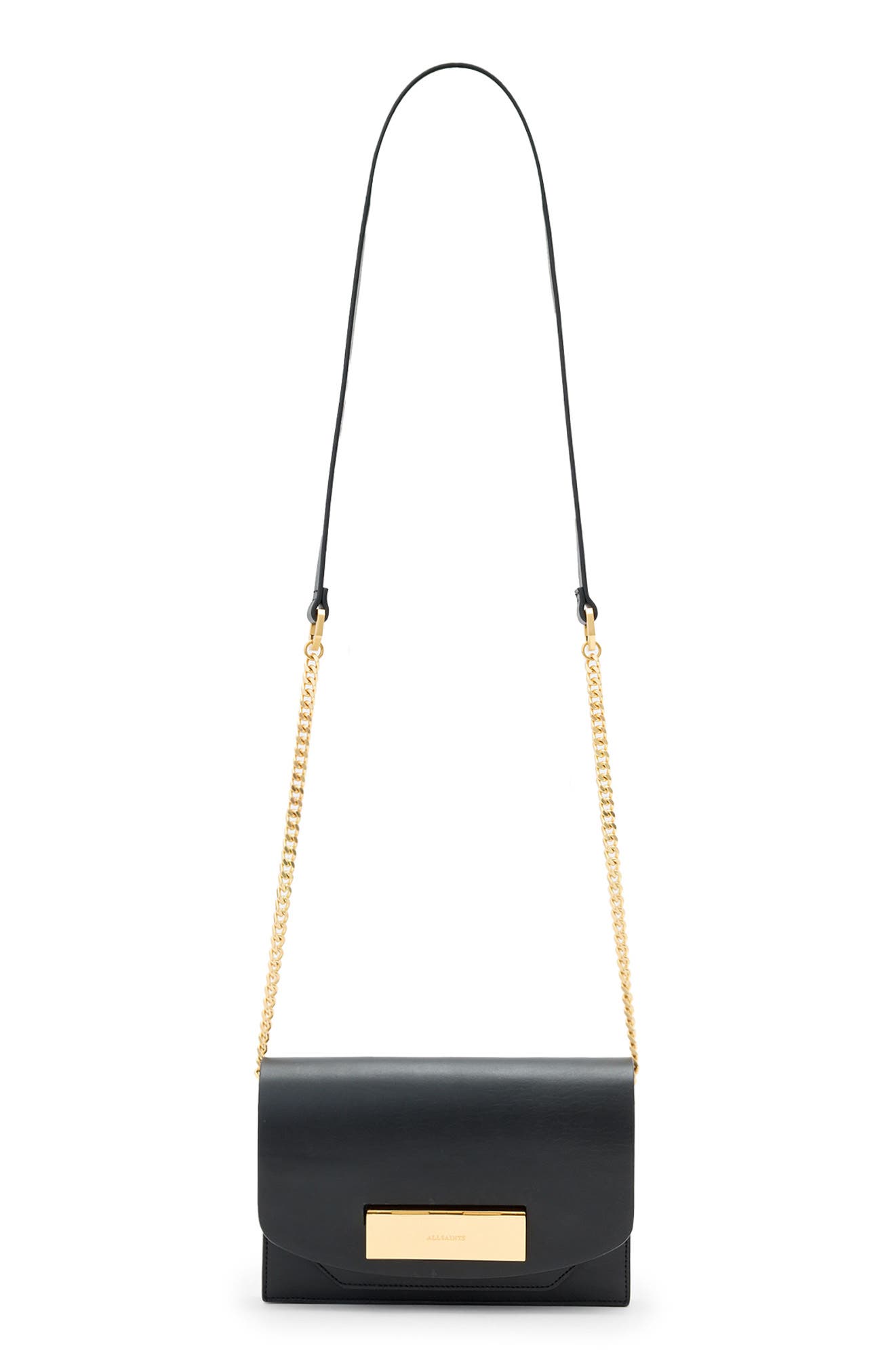 AllSaints Etta Leather Clutch, Main, color, Black