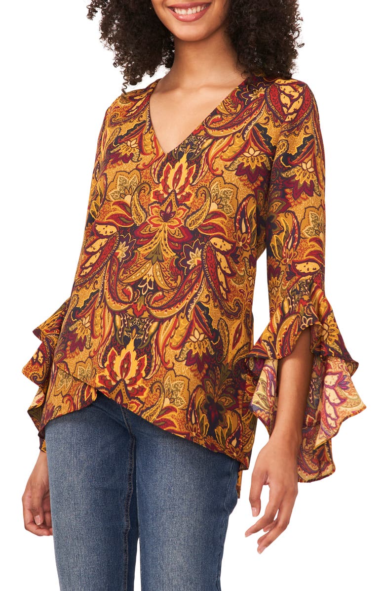 Vince Camuto Ruffle Sleeve Blouse, Main, color, Pickled Beet