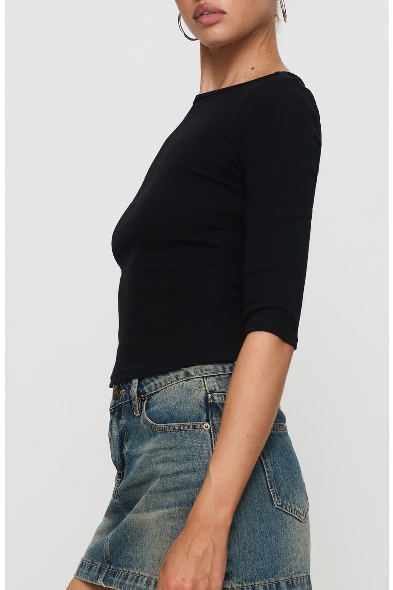 Elaia Ribbed Three Quarter Sleeve Top, Alternate, color, BLACK