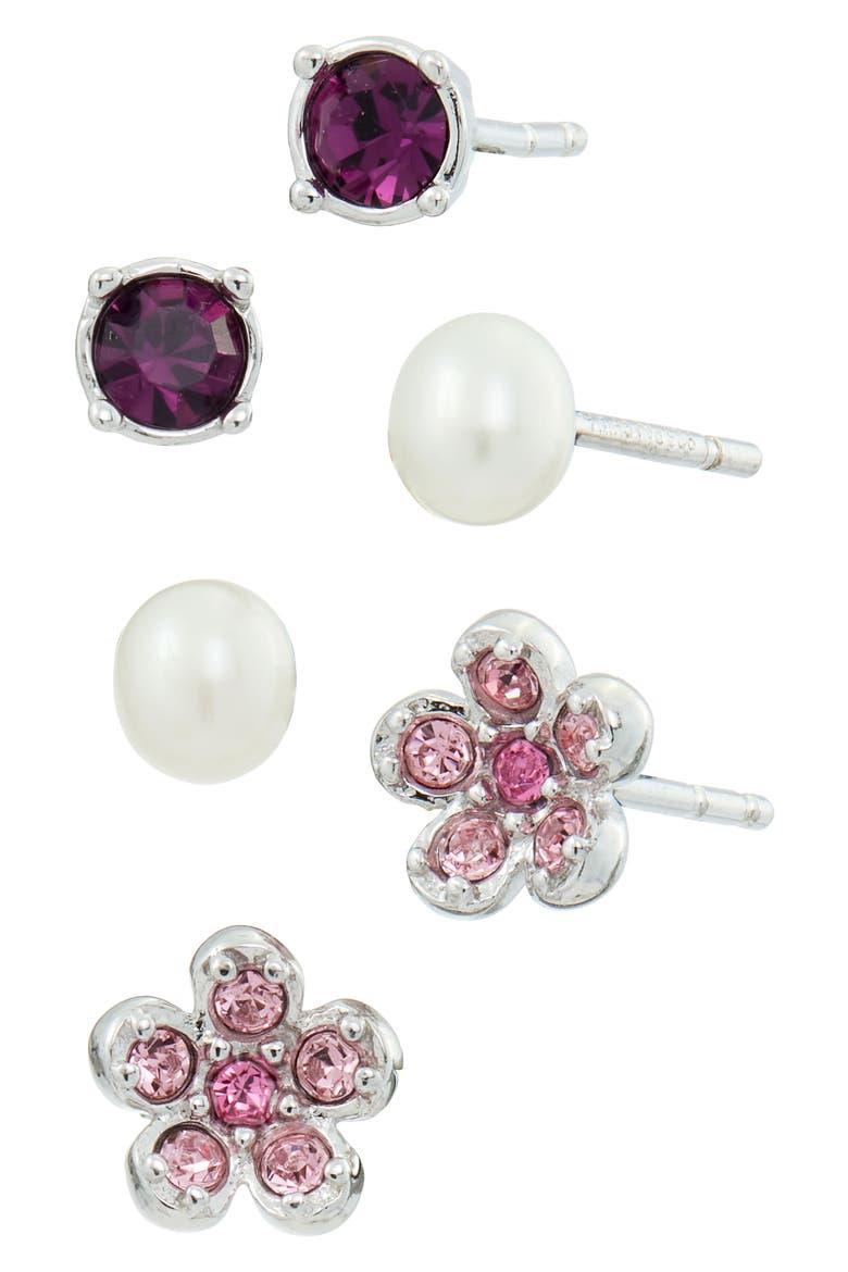 Set of 3 Stud Earrings, Main, color, SILVER