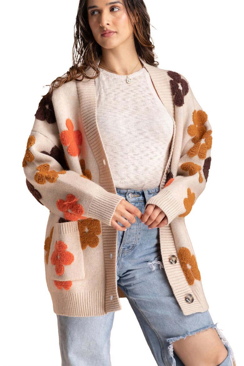 Floral Buttoned Cardigan, Alternate, color, BEIGE