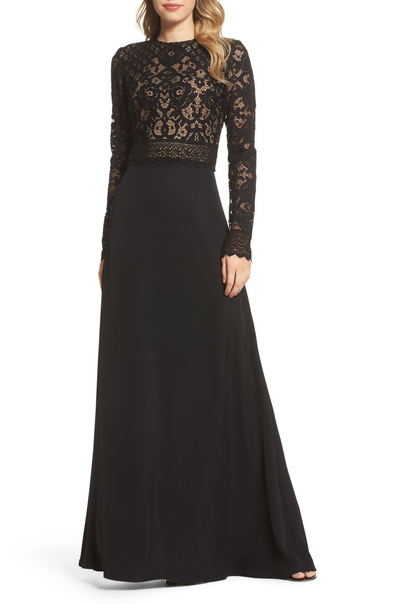 Tadashi Shoji Lace & Crepe Gown, Main, color, 