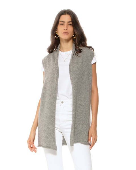 Pure Cashmere Sleeveless Long Open Front Cardigan