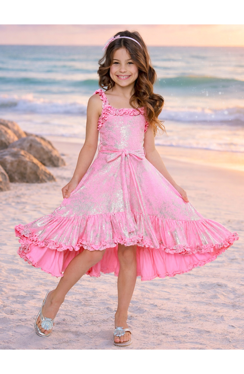 Mia Belle Girls Cute Girls Ruffle Hi-Lo Dress, Alternate, color, Pink