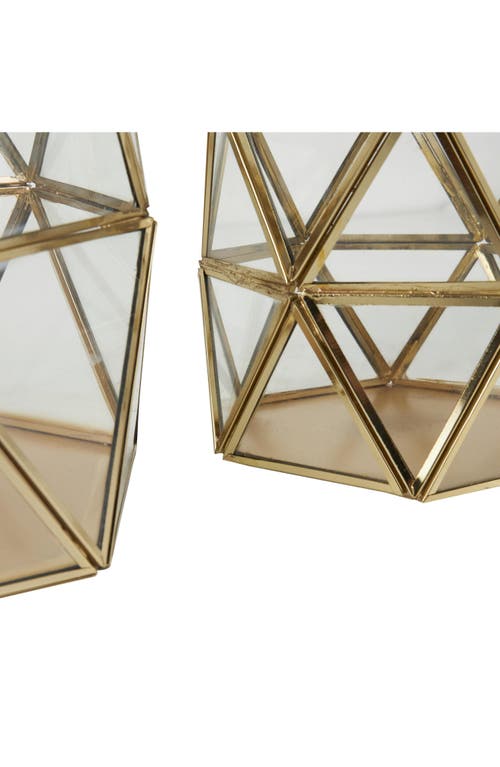 Uma Set Of 3 Modern Metal Lantern Candle Holders In Gold