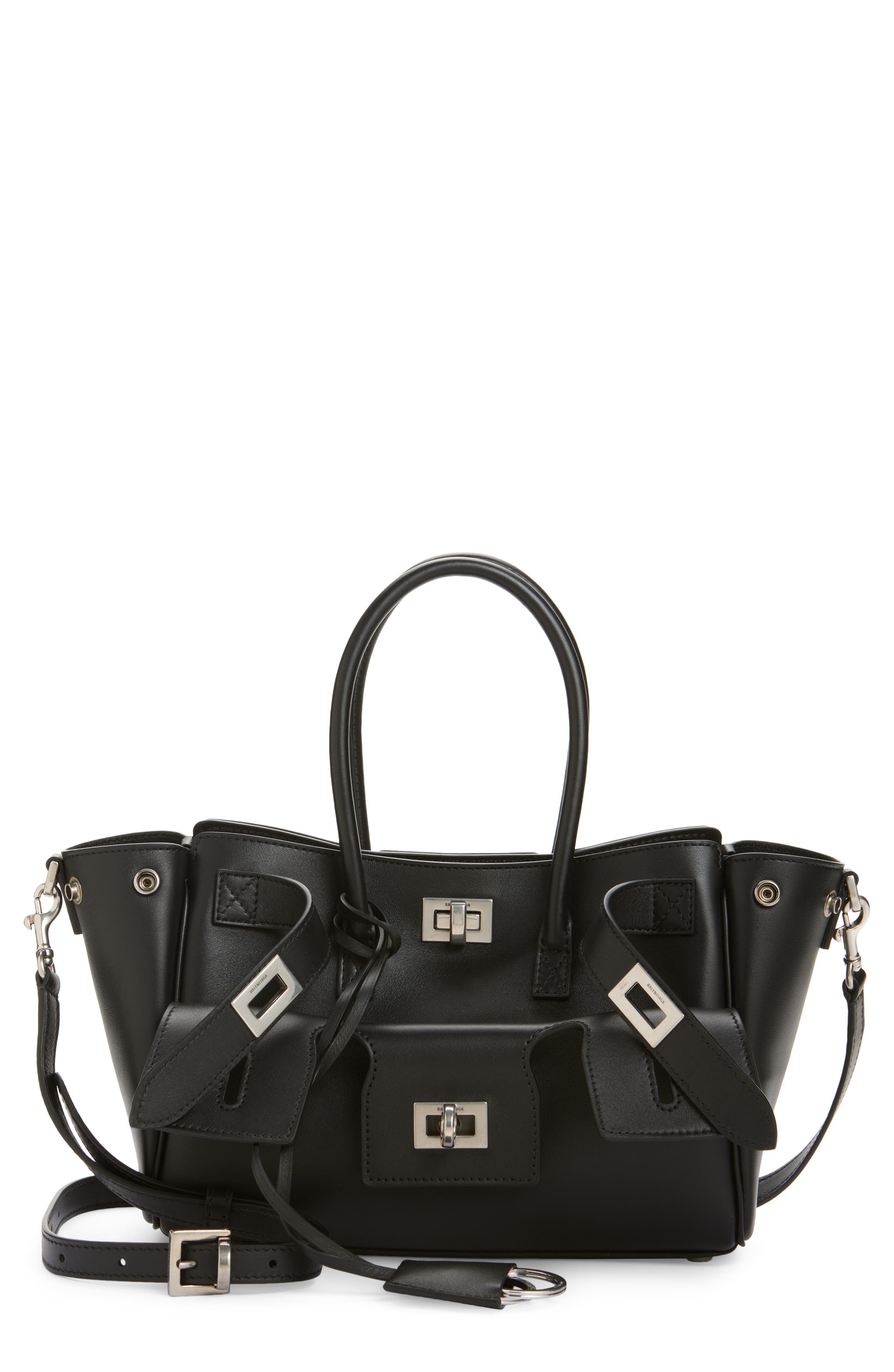 Balenciaga Small Bel Air Leather Carry All Bag, Main, color, 1000 Black