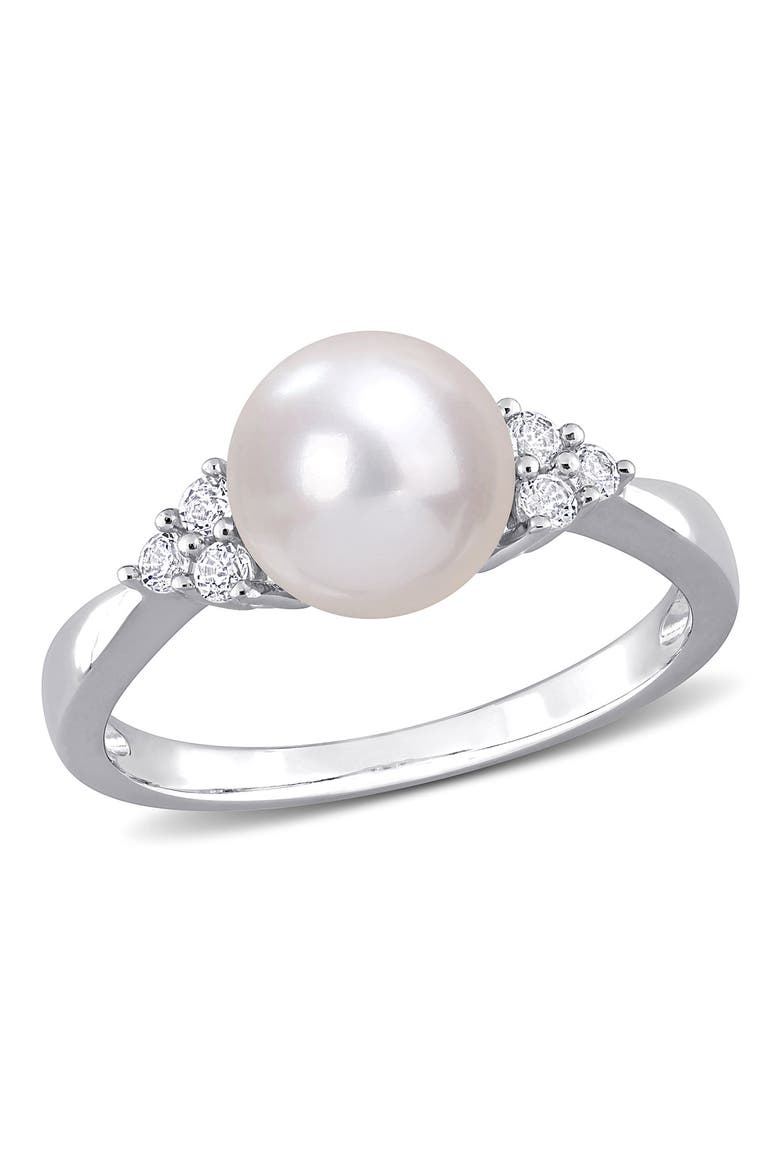 Sterling Silver 8-8.5mm Cultured Freshwater Pearl White Topaz Ring, Main, color, WHITE
