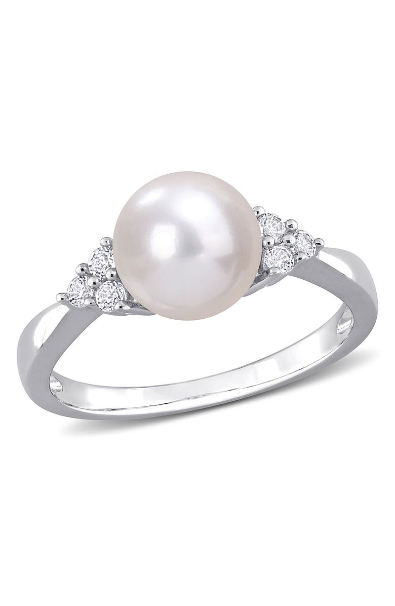DELMAR Sterling Silver 8-8.5mm Cultured Freshwater Pearl White Topaz Ring, Main, color, White