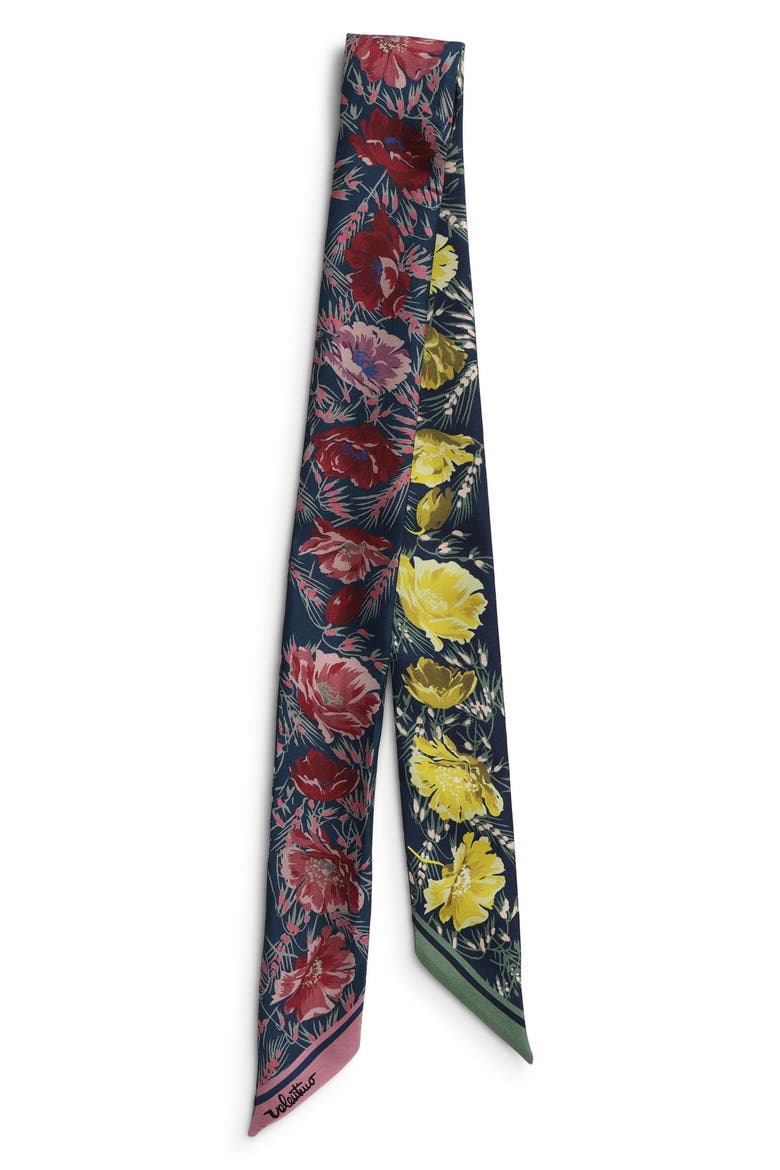 Apres L'Hiver Poppies Print Reversible Silk Skinny Scarf, Main, color, PINK MULTI