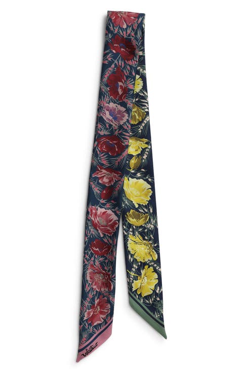 Apres L'Hiver Poppies Print Reversible Silk Skinny Scarf