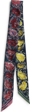 Valentino Garavani Apres L'Hiver Poppies Print Reversible Silk Skinny Scarf
