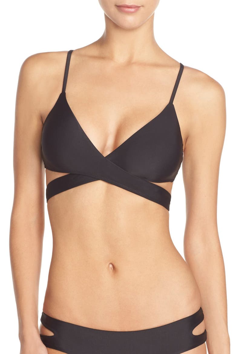 BCA Cross Back Wrap Bikini Top, Main, color, BLACK