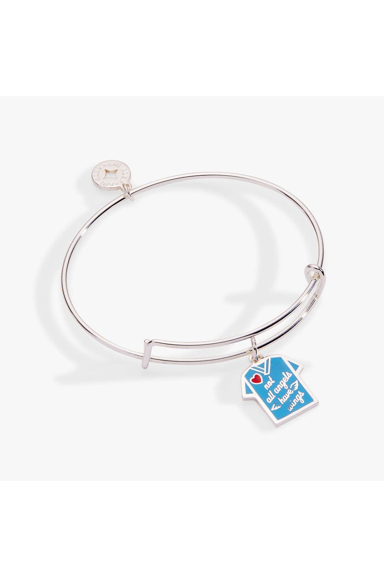 'Not All Angels Have Wings' Scrubs Bangle, Main, color, Silver