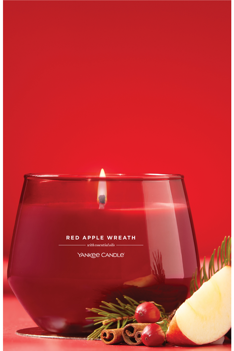 Red Apple Wreath Studio Candle with Essential Oils, Set of 2, Alternate, color, Red