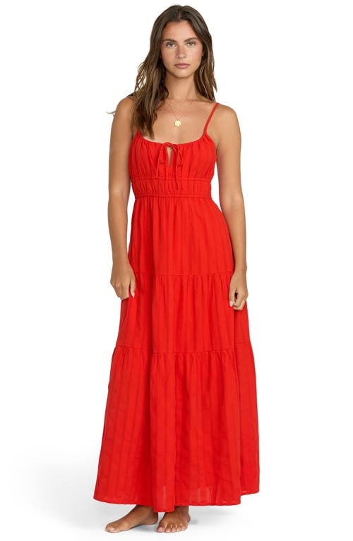 Billabong Red Aloha Tiered Cotton Maxi Sundress In Red