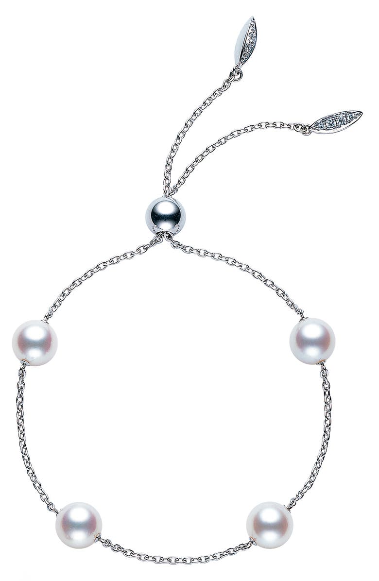 Mikimoto Japan Collections Pearl Slide Bracelet, Main, color, White Gold/ Pearl