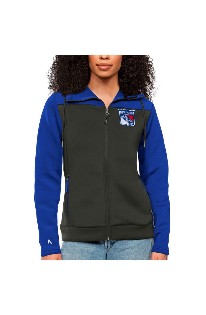 ANTIGUA Women's Antigua Royal/Charcoal New York Rangers Protect Full-Zip Hoodie, Main, color, 