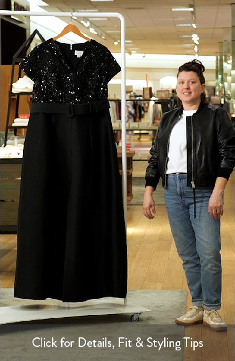 Arden Mixed Media Belted Gown, sales video thumbnail